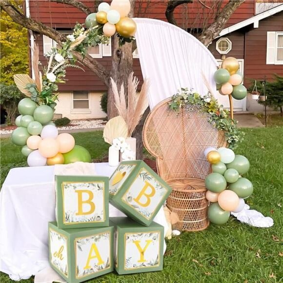 Sage Green Baby Shower Balloon Boxes Gender Reveal Party Decorations Set - Picture 5 of 7